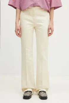 Kenzo pantaloni din amestec de in femei, culoarea bej, evazati, high waist, FF52PA1019GA.04 imagine