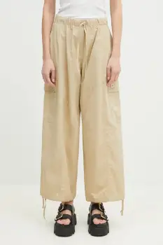 Kenzo pantaloni femei, culoarea bej, lat, high waist, FF52PA1059FI.11 imagine