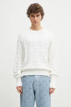 Kenzo pulover de bumbac Weave barbati, culoarea alb, calduros, FF55PU7083CB.02 imagine