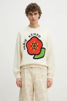 Kenzo pulover de lana Pop barbati, culoarea bej, calduros, FF55PU7223LA.02 imagine