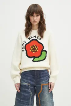 Kenzo pulover de lana Pop femei, culoarea bej, calduros, FF52PU7043LA.02 imagine