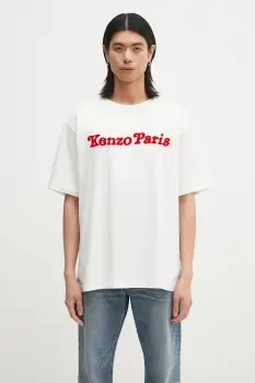 Kenzo tricou din bumbac barbati, culoarea alb, cu imprimeu, FF55TS5474SG.02 imagine