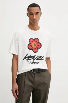 Kenzo tricou din bumbac culoarea alb, cu imprimeu, FF65TS2654SG imagine