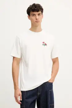 Kenzo tricou din bumbac culoarea bej, cu imprimeu, FF65TS2594SG imagine