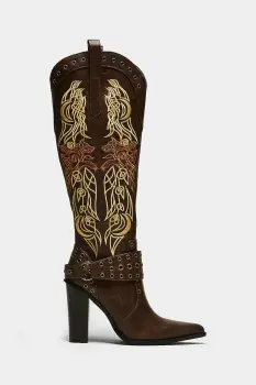 Koi Footwear cizme x Twilight Children Of The Moon Cowboy Boots femei, culoarea maro, cu toc drept, FW01 imagine