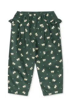 Konges Slojd pantaloni de bumbac pentru copii AVERY FRILL PANTS GOTS culoarea verde, cu imprimeu, KS104201 imagine
