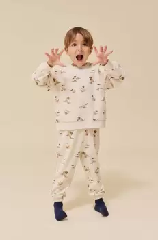 Konges Slojd pantaloni de trening din bumbac pentru copii culoarea bej, cu imprimeu imagine