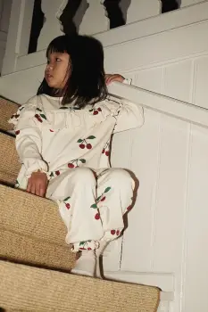 Konges Slojd pantaloni de trening din bumbac pentru copii MALLI GLITTER PANTS GOTS culoarea bej, cu imprimeu, KS103894 imagine