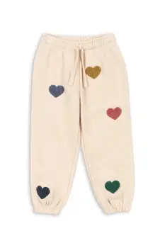 Konges Slojd pantaloni de trening pentru copii LOU TERRY SWEAT PANTS OCS culoarea bej, cu imprimeu, KS103870 imagine