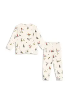 Konges Slojd pijama copii BASIC BLOUSE/PANTS SET GOTS culoarea bej, cu model, KS104214 imagine