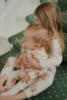 Konges Slojd pijama copii BASIC BLOUSE/PANTS SET GOTS culoarea bej, cu model, KS104214 imagine