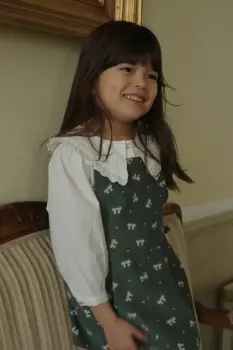 Konges Slojd rochie din bumbac pentru copii AVERY FRILL OVERALL DRESS GOTS culoarea verde, mini, evazati, KS104200 imagine