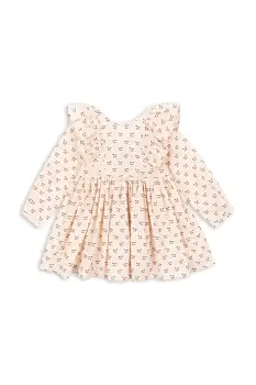 Konges Slojd rochie din bumbac pentru copii CIANNA LS BOW DRESS GOTS culoarea bej, mini, evazati, KS103755 imagine