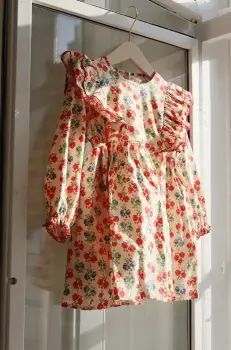 Konges Slojd rochie din bumbac pentru copii COEUR DRESS GOTS culoarea bej, mini, evazati, KS101933 imagine