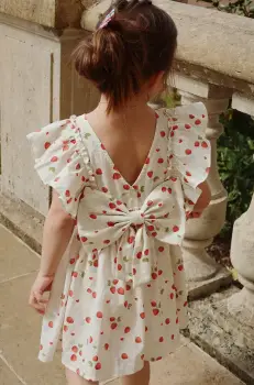 Konges Slojd rochie din bumbac pentru copii EVIA BOW DRESS GOTS culoarea bej, mini, evazati, KS102447 imagine