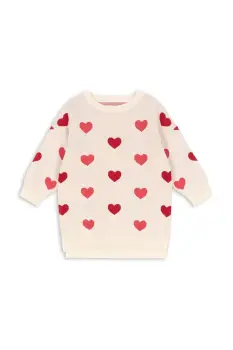 Konges Slojd rochie din bumbac pentru copii LAPIS KNIT DRESS GOTS culoarea bej, mini, oversize, KS103854 imagine