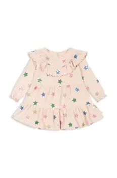 Konges Slojd rochie din bumbac pentru copii MALLI GLITTER DRESS GOTS culoarea bej, mini, evazati, KS101594 imagine