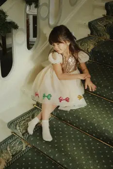 Konges Slojd rochie fete MEI DRESS culoarea bej, mini, evazati, KS104370 imagine