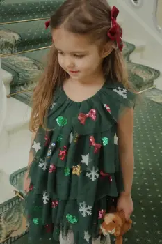 Konges Slojd rochie fete YVONNE CHRISTMAS DRESS culoarea verde, mini, evazati, KS104469 imagine