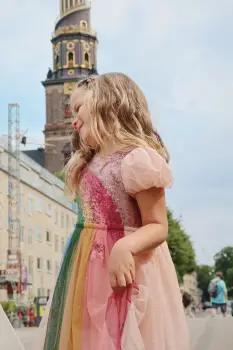 Konges Slojd rochie ODETTE RAINBOW DRESS culoarea roz, mini, evazati, KS103022 imagine