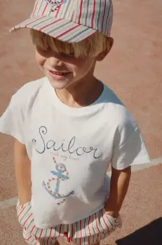 Konges Slojd tricou din amestec de in pentru copii ERA TEE OCS culoarea alb, KS103194 imagine