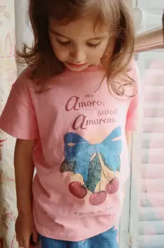 Konges Slojd tricou din amestec de in pentru copii ERA TEE OCS culoarea roz, KS102600 imagine