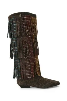 Kurt Geiger London cizme din piele intoarsa Western Fringe Pull On culoarea maro, toc mic, 5030035289 imagine