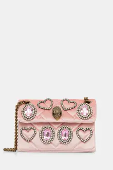 Kurt Geiger London geanta de mana din catifea VELVET MINI KENSINGTON culoarea roz, 5018753789 imagine