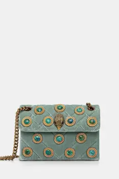 Kurt Geiger London geanta de mana din catifea VELVET MINI KENSINGTON culoarea verde, 5018373789 imagine