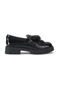 Kurt Geiger London mocasini de piele Bow Crystal Loafer culoarea negru, cu toc plat, 5388400109 imagine