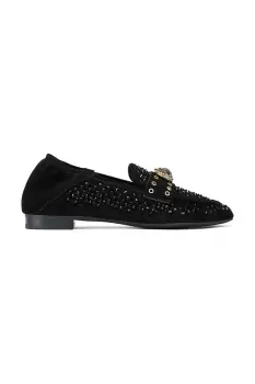 Kurt Geiger London mocasini din piele intoarsa Chelsea Crystal Loafer culoarea negru, cu toc plat, 4726709209 imagine