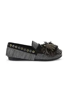 Kurt Geiger London mocasini din piele intoarsa Pom Pom Moccasin culoarea negru, cu toc plat, 4369500609 imagine