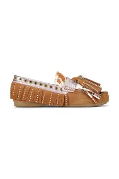 Kurt Geiger London mocasini din piele intoarsa Tassel Fringe Moccasin culoarea maro, cu toc plat, 3494336219 imagine