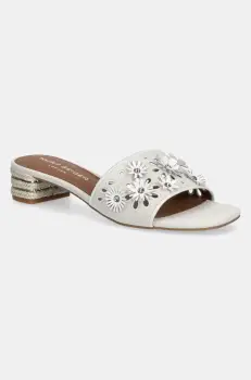 Kurt Geiger London papuci din piele Flower Low Sandal femei, culoarea gri, cu toc drept, 4493544209 imagine