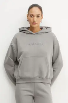 La Mania bluza BROOK femei, culoarea gri, cu gluga, cu imprimeu, BROOK imagine