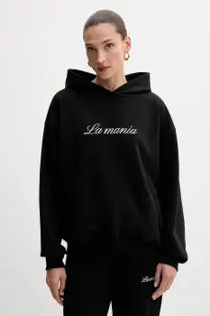 La Mania bluza culoarea negru, cu gluga, cu imprimeu, ROCKY imagine