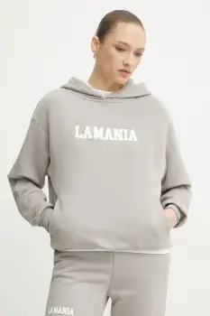 La Mania bluza femei, culoarea bej, cu gluga, cu imprimeu, YOUNG imagine