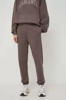 La Mania pantaloni de trening culoarea maro, high waist imagine