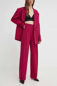 La Mania pantaloni MOVE femei, culoarea roz, lat, high waist, MOVE imagine