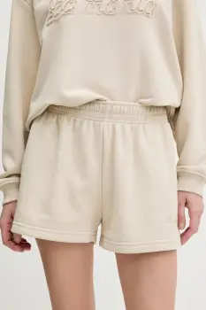 La Mania pantaloni scurti culoarea bej, uni, high waist, MICA imagine