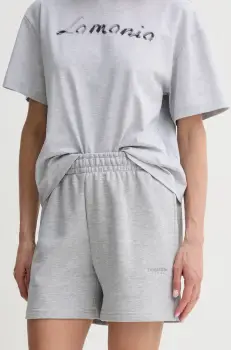 La Mania pantaloni scurti femei, culoarea gri, melanj, high waist, TIDE imagine