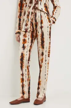 La Petite Francaise pantaloni de bumbac PENDULE culoarea bej, mulata, high waist imagine