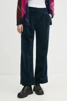 La Petite Francaise pantaloni de catifea culoarea albastru marin, lat, high waist, PFPRALINE imagine