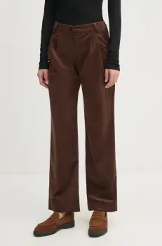 La Petite Francaise pantaloni de catifea culoarea maro, lat, high waist, PFPRALINE imagine