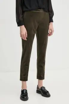 La Petite Francaise pantaloni de catifea culoarea verde, fason tigareta, medium waist, PFPARFUME imagine