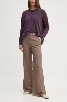La Petite Francaise pantaloni din lana PFPARFAIT culoarea bej, evazati, high waist, PFPARFAIT imagine