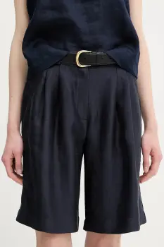 La Petite Francaise pantaloni scurti din amestec de in SAVOUREUX culoarea bej, uni, high waist, SAVOUREUX imagine