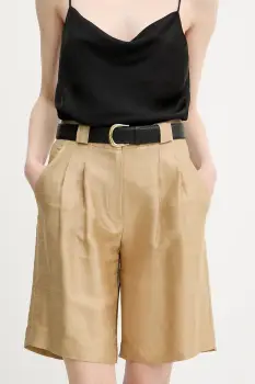 La Petite Francaise pantaloni scurti din amestec de in SAVOUREUX culoarea bej, uni, high waist, SAVOUREUX imagine