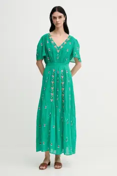 La Petite Francaise rochie din bumbac RACHELE culoarea verde, maxi, evazati, RACHELE imagine