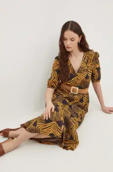 La Petite Francaise rochie din bumbac RACINE culoarea portocaliu, midi, evazati imagine